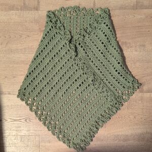 Cozy Girls Green Crochet Poncho